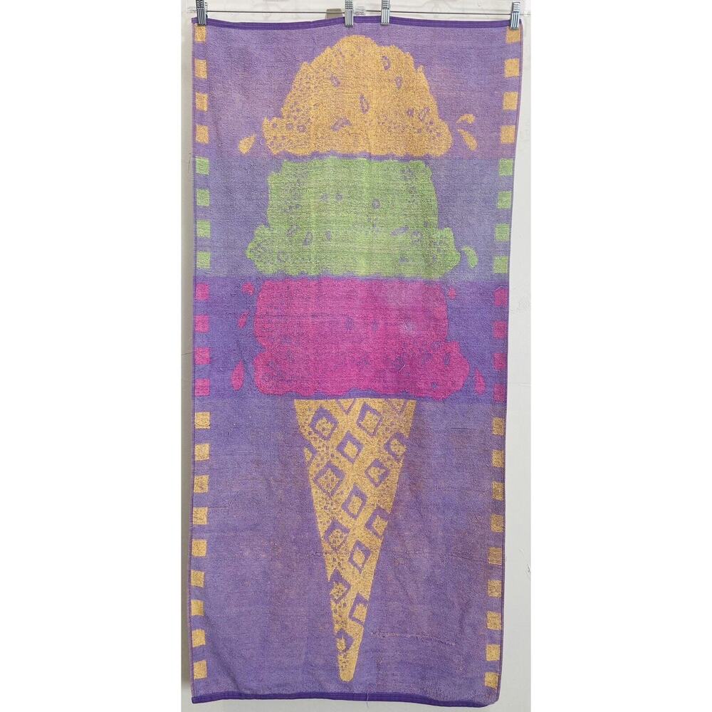 Terrycloth Beach Bath Towel Ice Cream Cone Retro Colorful Vintage Purple Orange